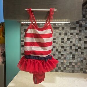Cat & Jack Red/White/Blue Tutu 1 Piece Swimsuit, Size 3T - Excellent Like New